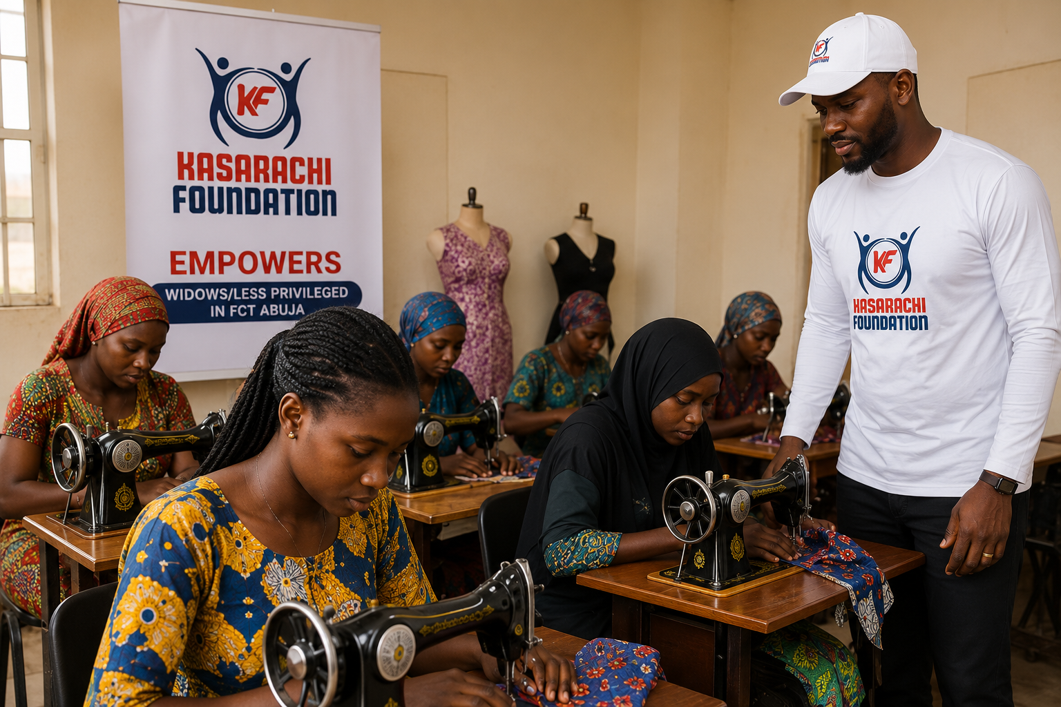 Women learning fashion design and tailoring skills