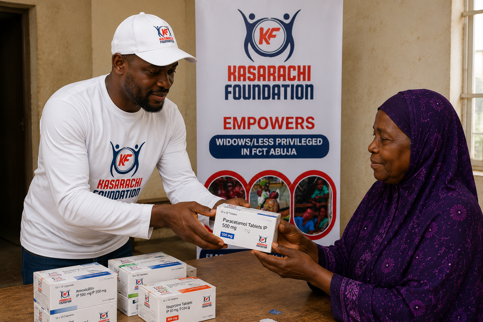 Volunteers distributing medication at a medical outreach